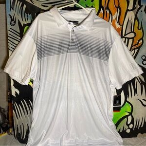PGA Tour Men's White and Gray Striped Polo -Pro Series
